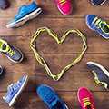 jump rope shapped like a heart, circled by shoes